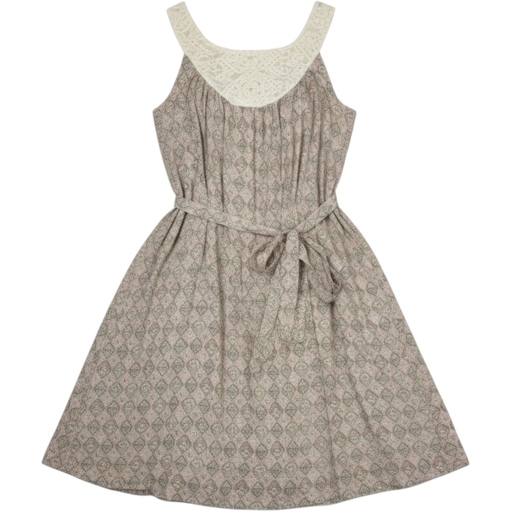 Anthropologie Sunner Florid Diamonds Silk Dress Crochet Bib Tie Waist Large